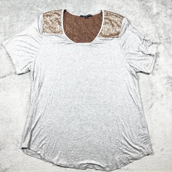 Fashionista Plus Size 2X Gray Sequin Shoulder Top Women’s Short Sleeve Rayon - Picture 1 of 8